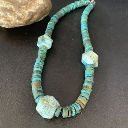 Navajo Turquoise Heishi Spiderweb Necklace | Sterling Silver | 20" | Authentic Native American Handmade | 13893