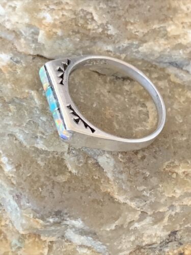 Southwestern Women's Navajo Blue Turquoise White Opal Inlay Ring | Sz 7 | 11151