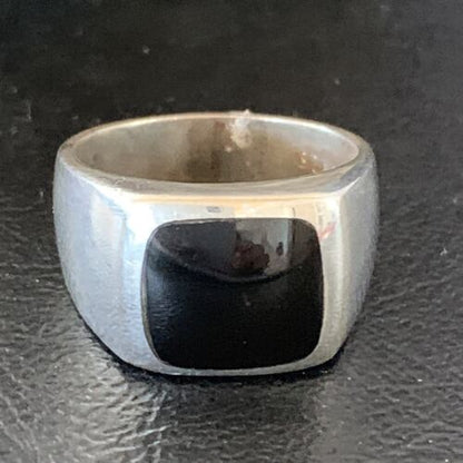 Southwestern Men's Navajo Black Onyx Inlay Ring | Sterling Silver | Sz 10 | Authentic Native American Handmade | 10740