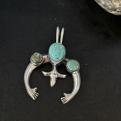 Navajo Sterling Silver Blue #8 Turquoise Naja Pendant | Authentic Native American Handmade | 14667
