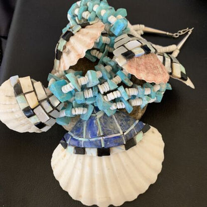 Native American Zuni Shell Pendants | Spiny Oyster & Blue Turquoise Necklace | 30" | 12520