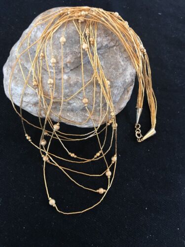 Gold Filled Beads Liquid Heishi 10 Strand Tube Necklace | Graduated | 3694