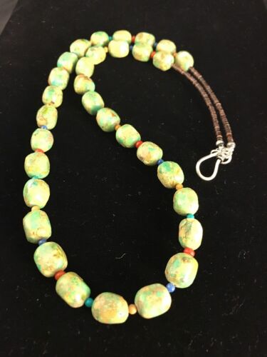 Navajo Sterling Silver Green Turquoise Necklace | Native American Southwestern | 24" | 337