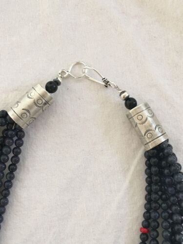 Navajo Navy Blue Dumortierite Turquoise Necklace | Sterling Silver | Authentic Native American Handmade | 11499
