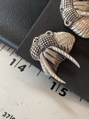 Native American Old Pawn Walrus Sterling Silver Diamond Cut Stud Earrings | 1" | 12993