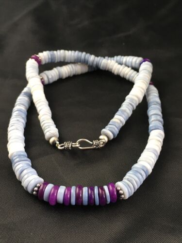 Navajo Purple Sugilite Blue Opal Bead Necklace | Sterling Silver | 21" | Authentic Native American Handmade | 10149
