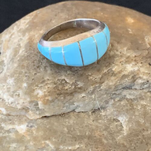 Navajo Blue Turquoise Inlay Band Ring | Sz 6 | Authentic Native American Handmade | 12391