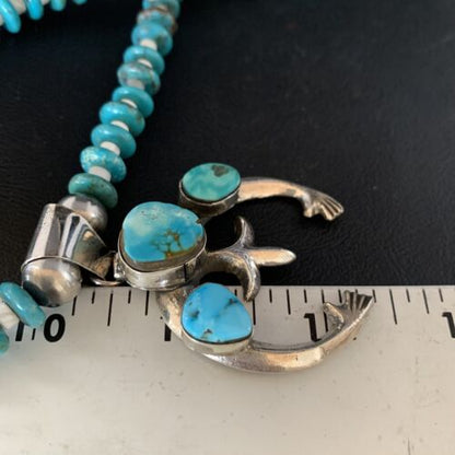 Navajo Sterling Silver Blue Turquoise Necklace with Naja Pendant | 18" | Authentic Native American Handmade | 13754