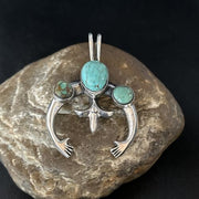 Navajo Sterling Silver Blue #8 Turquoise Naja Pendant | Authentic Native American Handmade | 14667