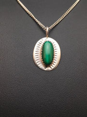 Navajo Green Malachite Pendant Necklace | Sterling Silver | Authentic Native American Handmade | 18" | 8953