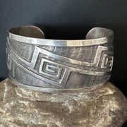 Handmade Sterling Silver Navajo Stamped Cuff Bracelet | Authentic Native American Jewelry | 14590