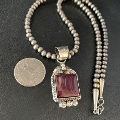 Navajo Purple Spiny Necklace Pendant | Sterling Silver | Authentic Native American Handmade | 13627