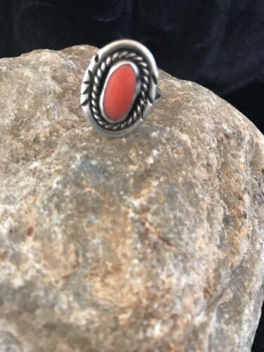 Navajo Coral Sterling Silver Ring | Sz 6 | Handmade Southwestern | 3485