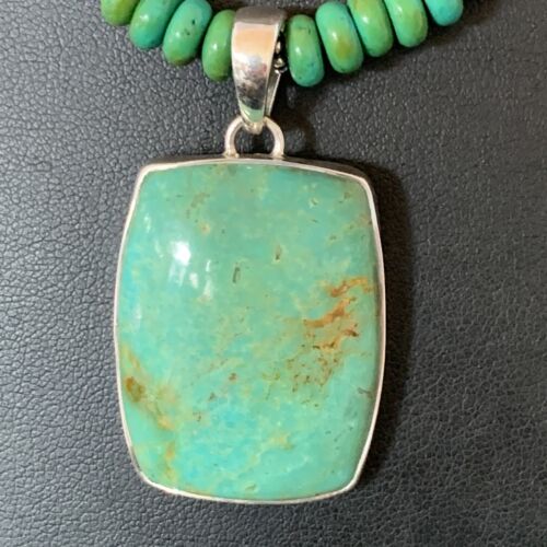 Navajo Green Turquoise Pendant Necklace | Sterling Silver Beads | Authentic Native American Handmade | 13304