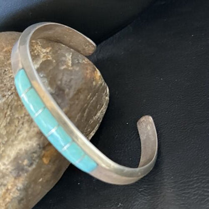 Men's Blue Sleeping Beauty Turquoise Inlay Bracelet | Sterling Silver | Authentic Native American Handmade | 14530