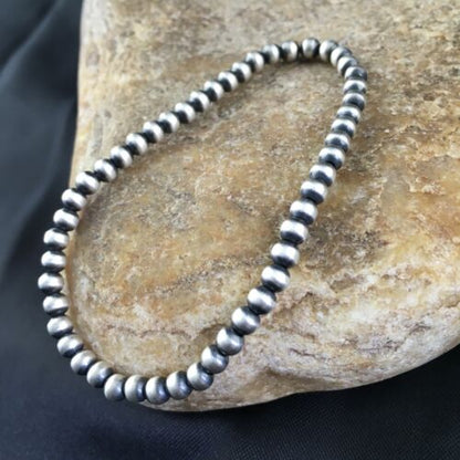 Navajo Pearls 4mm Beads | 8" Stretch Sterling Silver Bracelet | Authentic Native American