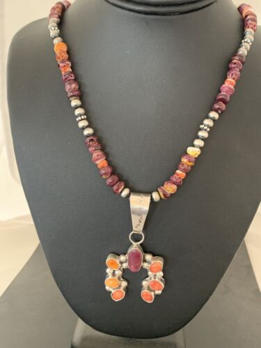 Navajo Purple Spiny Oyster Necklace Naja Pendant Set | Sterling Silver | Authentic Native American Handmade | 244