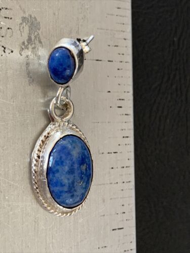 Navajo Denim Lapis Dangle Earrings | Sterling Silver | 1.1" | Authentic Native American Handmade | 2050