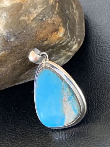 Navajo Blue Bisbee Turquoise Pendant | Sterling Silver | 1.5" | Authentic Native American Handmade | 1617