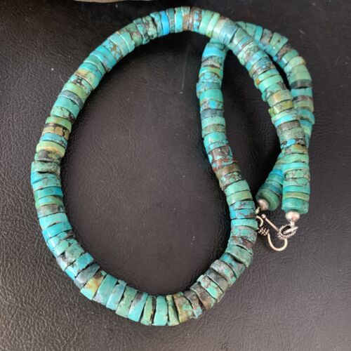 Turquoise Heishi Bead Necklace | 12mm | 20" | Sterling Silver | Native American Handmade | 13931