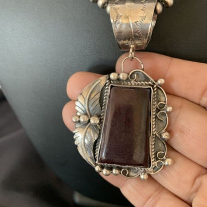 Men's Navajo Pearls Necklace with Purple Sugilite Pendant | Sterling Silver | Authentic Native American Handmade | 10656