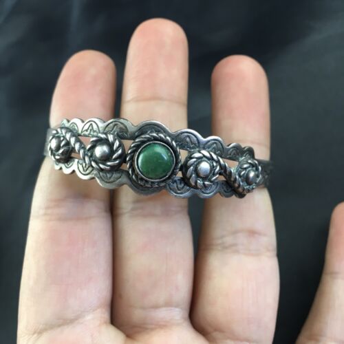 Southwestern Old Pawn Navajo Green Turquoise Bracelet | Sterling Silver | Authentic Native American Handmade | 1994