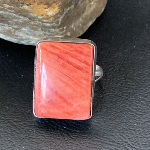 Navajo Red Spiny Oyster Ring | Sterling Silver | Sz 7 | Authentic Native American Handmade | 1837