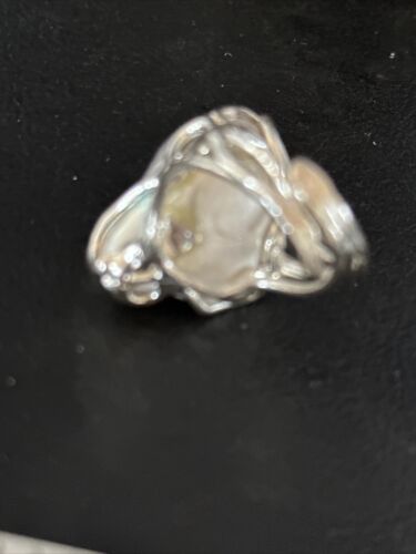 Women's White Baroque Pearl Adjustable Ring | Sterling Silver | Sz 7.5 | 14262