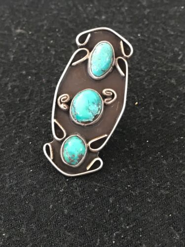 Navajo Southwestern Blue Turquoise Multi-Stone Ring | Authentic Native American Sterling Silver | Old Pawn | Sz 5 | 8635