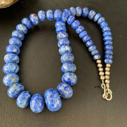 Native American Blue Denim Lapis Bead Necklace | Sterling Silver Heishi | 20" | 13974