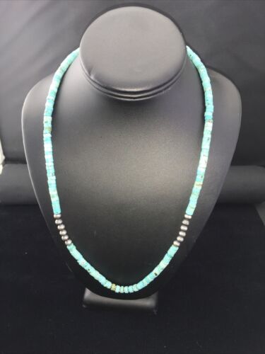 Navajo Blue Turquoise Heishi Bead Necklace | Sterling Silver | Authentic Native American Handmade | 20" | 1815