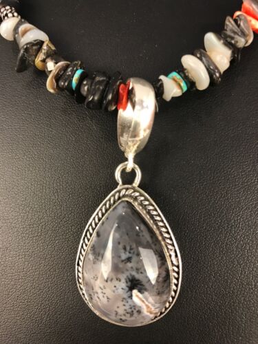 Navajo Turquoise Spiny Oyster Abalone Pendant Necklace | Sterling Silver | Authentic Native American Handmade | 11886