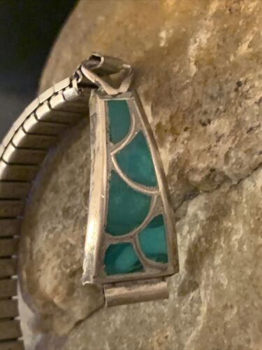 Navajo Sterling Silver Watch Tips | Old Pawn Blue Turquoise Inlay | Authentic Native American Jewelry | 1443