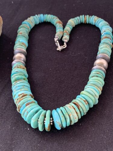Navajo Sterling Silver Graduated Blue Green Turquoise Necklace | Authentic Native American | 24" | 248