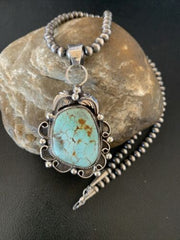 Men's Navajo Blue Dry Creek Turquoise Pendant Necklace | Sterling Silver | 12968