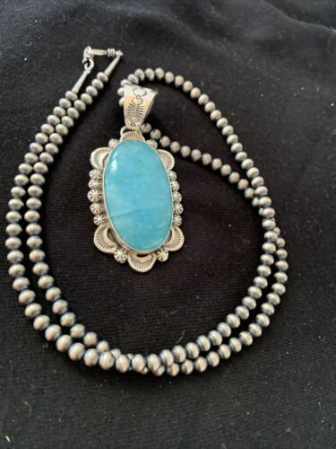 Navajo Blue Larimar Pendant Necklace | Sterling Silver | Authentic Native American Handmade | 1313