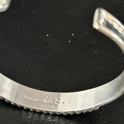 Zuni Blue Turquoise Inlay Cuff Bracelet | Sterling Silver | Authentic Native American Handmade | 14588