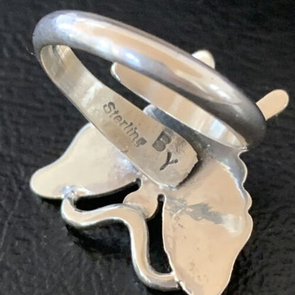 Southwestern Navajo Black Onyx Butterfly Ring | Sterling Silver | Adj Sz 8 | 10385