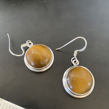 Southwestern Sterling Silver Dangle Earrings | Navajo Coffee Tiger's Eye | Authentic Native American Handmade | 2073