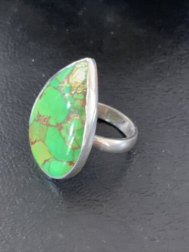 Navajo Green Mojave Turquoise Ring | Sterling Silver | Sz 7 | Authentic Native American Handmade | 11796