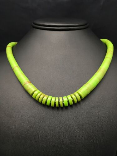 Navajo Green Gaspeite Graduated Necklace | Sterling Silver | Authentic Native American | 17" | 4158