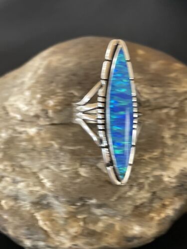 Native American Women's Navajo Blue Opal Ring | Sterling Silver | Sz 8 | 10308