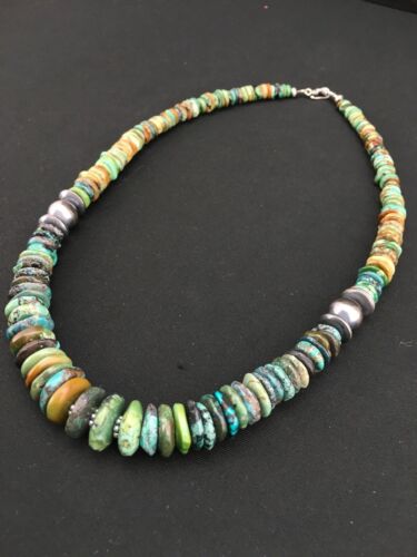 Navajo Green Graduated Turquoise Necklace | Sterling Silver | Authentic Native American | 21" | 4802