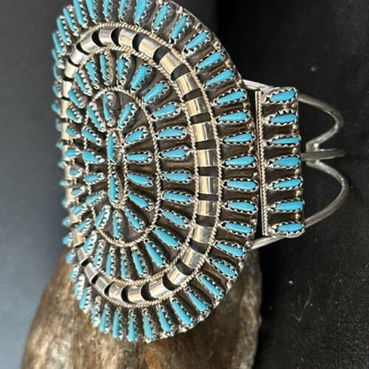 Navajo Blue Turquoise Cuff Bracelet | Sterling Silver | Authentic Native American Handmade | 14597