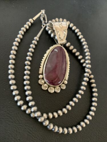Navajo Purple Spiny Oyster Pendant | Sterling Silver Pearls | Authentic Native American Handmade | 2140
