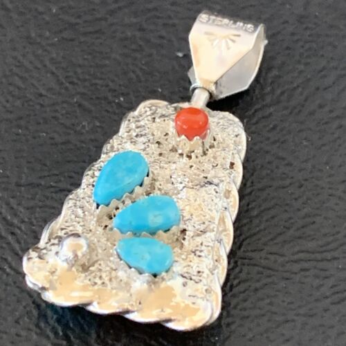 Zuni Yellow Mother of Pearl Turquoise Coral Inlay Sun Face Pendant | Sterling Silver | 2-Sided | 1684