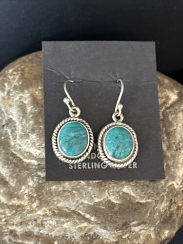 Navajo Blue Turquoise Dangle Earrings | Sterling Silver | 1" | Authentic Native American Handmade | 14772