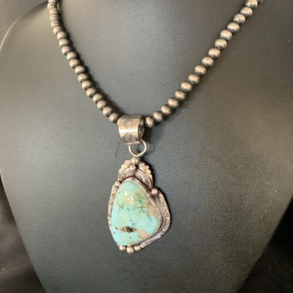 Men's Navajo Sonoran Gold Turquoise Pendant Necklace | Sterling Silver | Authentic Native American Handmade | 13657