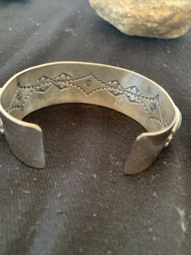 Navajo Green Sonoran Gold Turquoise Cuff Bracelet | Sterling Silver | 5 Stone | Authentic Native American Handmade | 864