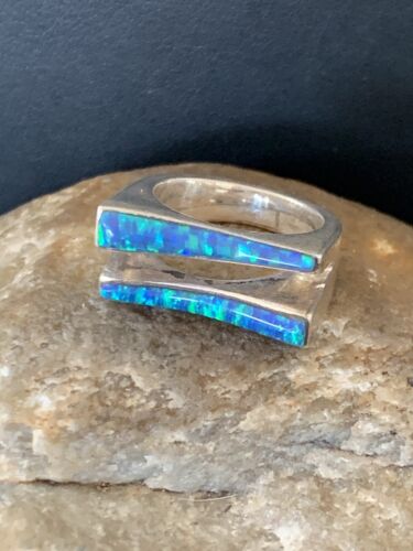 Navajo Blue Opal Inlay Band Ring | Sz 5.5 | Authentic Native American Handmade | 12418